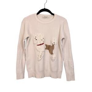LDINMELK Poodle Sweater Womens S/M White Fluffy Crew Neck Pullover Cozy Winter